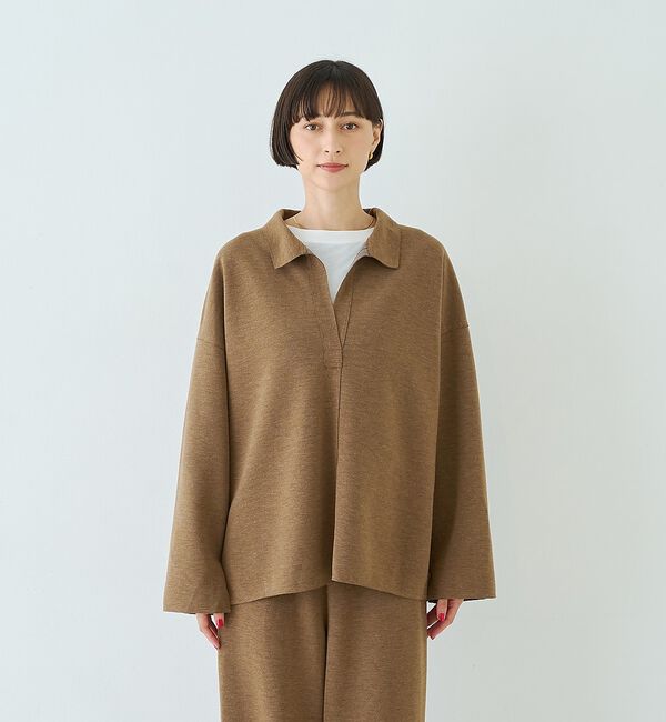 Rouge vif「【セットアップ対応】メランジダンボールプルオーバー / Vネックブラウス」|シャツ・ブラウス|