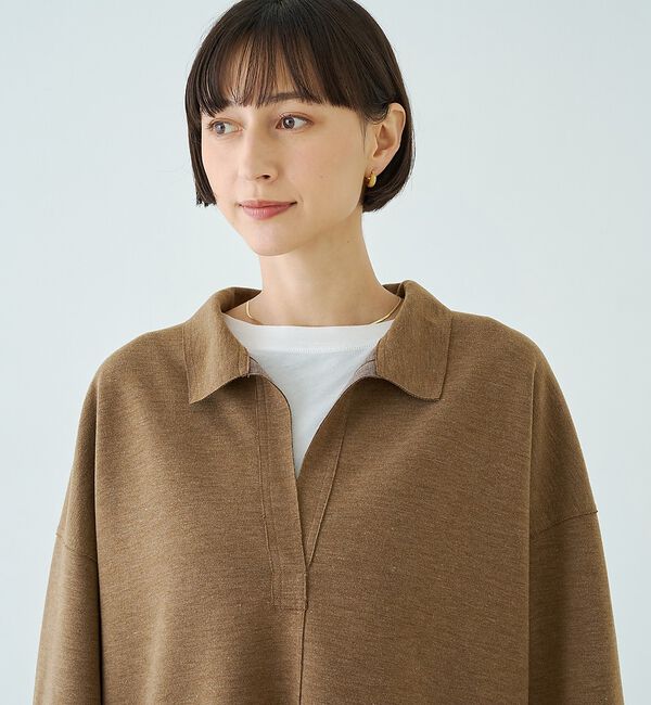 Rouge vif「【セットアップ対応】メランジダンボールプルオーバー / Vネックブラウス」|シャツ・ブラウス|