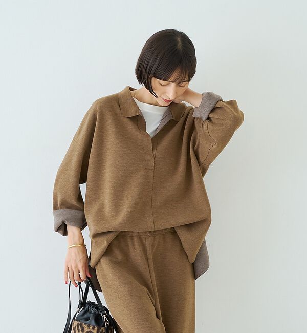 Rouge vif「【セットアップ対応】メランジダンボールプルオーバー / Vネックブラウス」|シャツ・ブラウス|