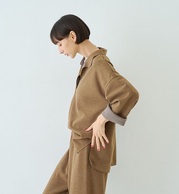 Rouge vif「【セットアップ対応】メランジダンボールプルオーバー / Vネックブラウス」|シャツ・ブラウス|