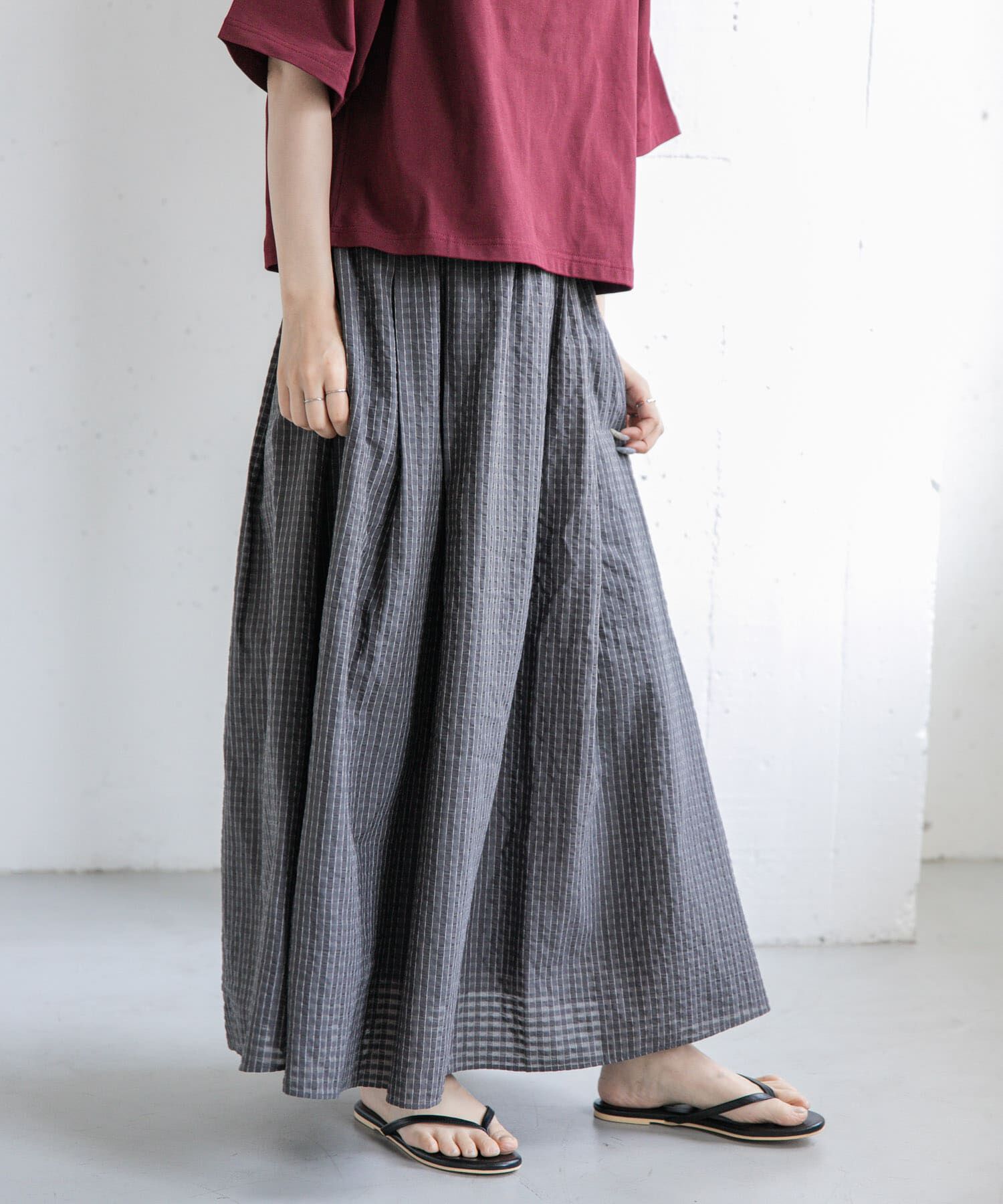 URBAN RESEARCH DOORS「FORK&SPOON　シャドウチェックフレアスカート」|スカート|