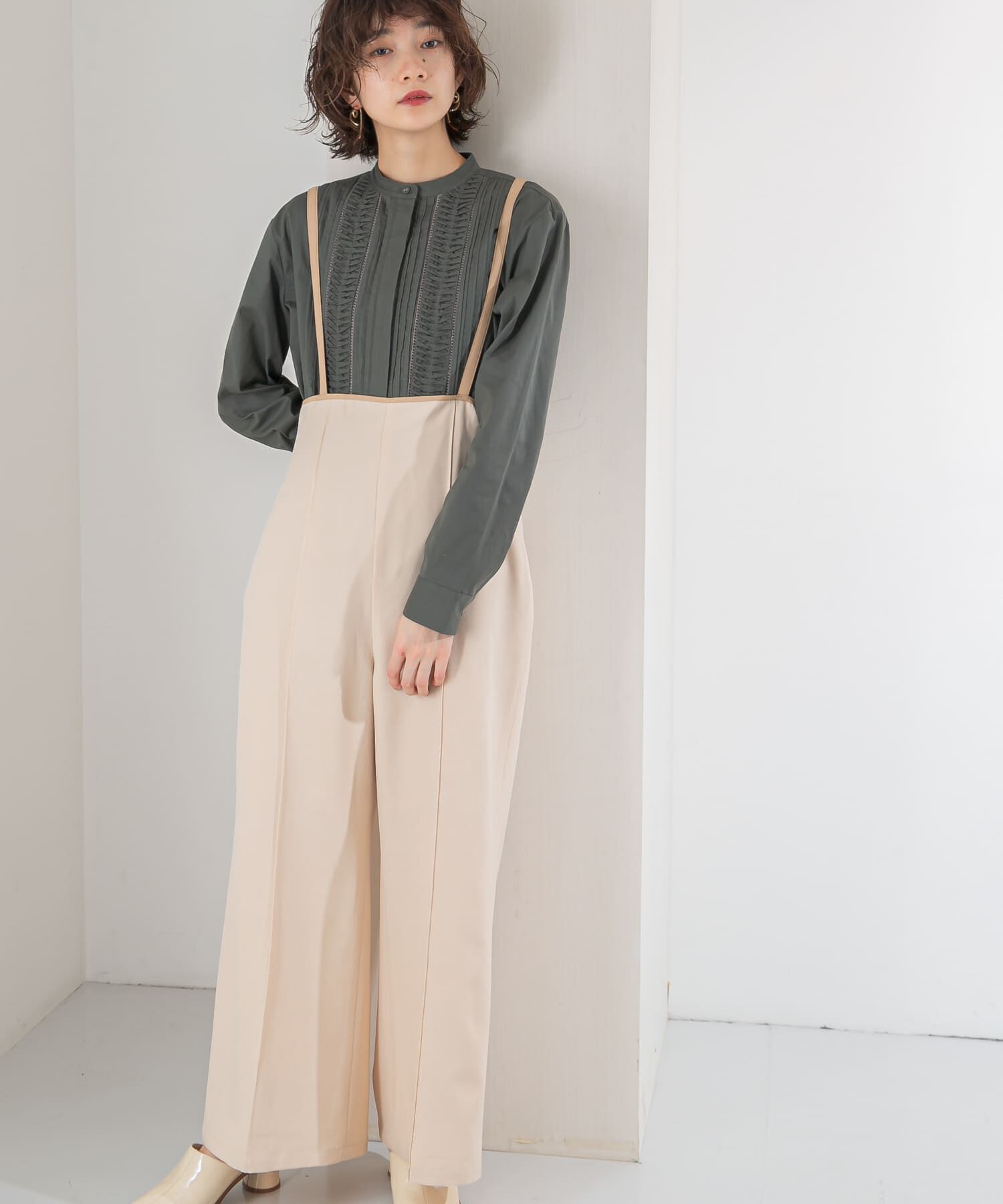  「ピンタックハイウエストサロペット」|スカート|ベージュ
