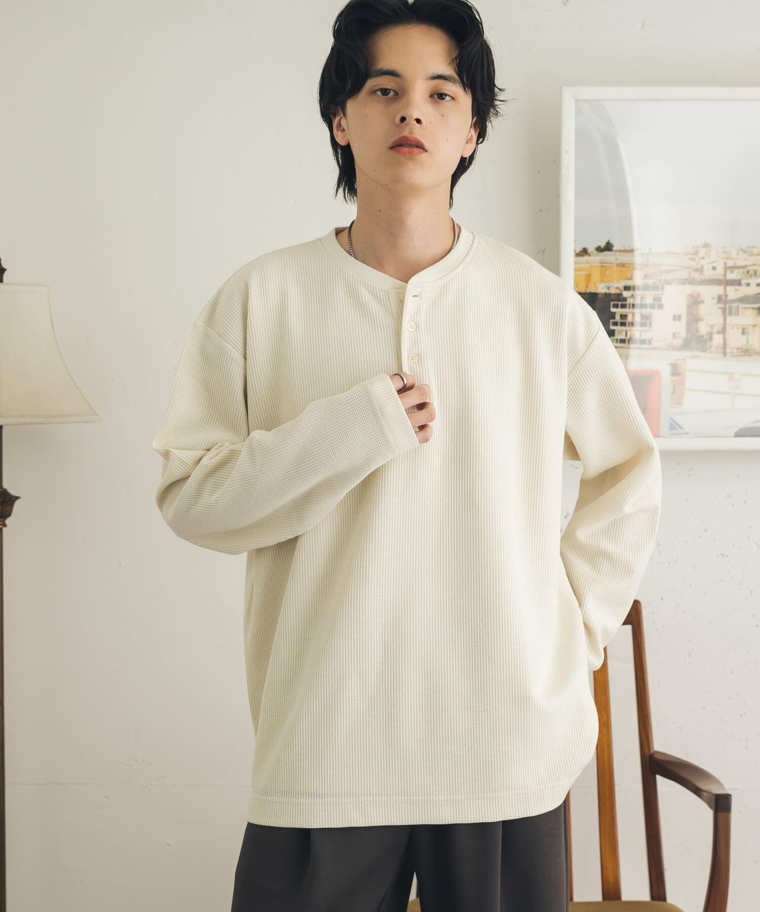 SENSE OF PLACE by URBAN RESEARCH「ワッフルヘンリーネックロングTシャツ」|Tシャツ・カットソー|