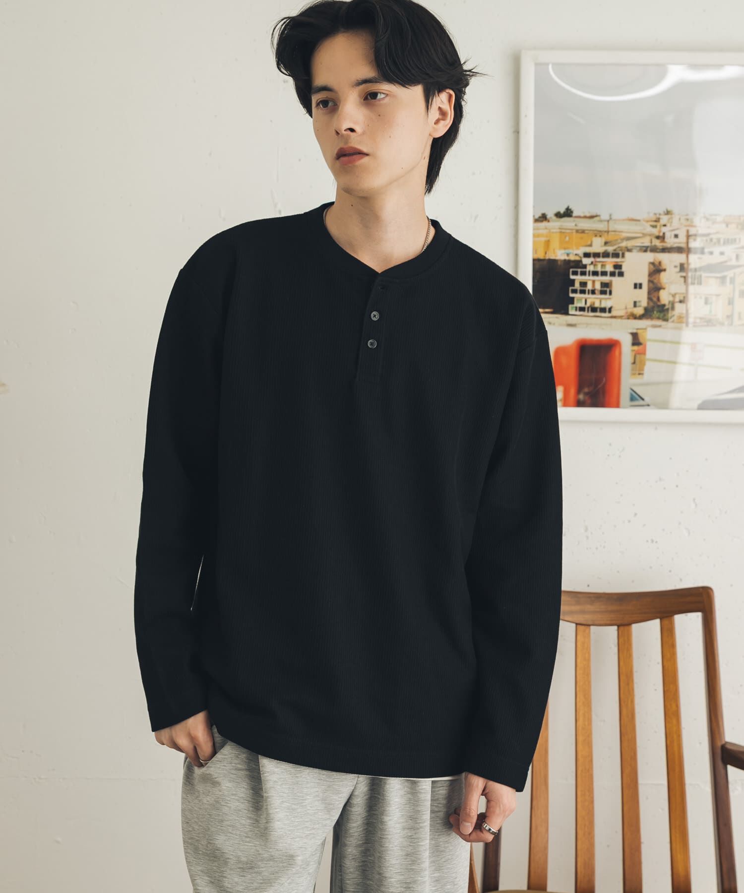 SENSE OF PLACE by URBAN RESEARCH「ワッフルヘンリーネックロングTシャツ」|Tシャツ・カットソー|