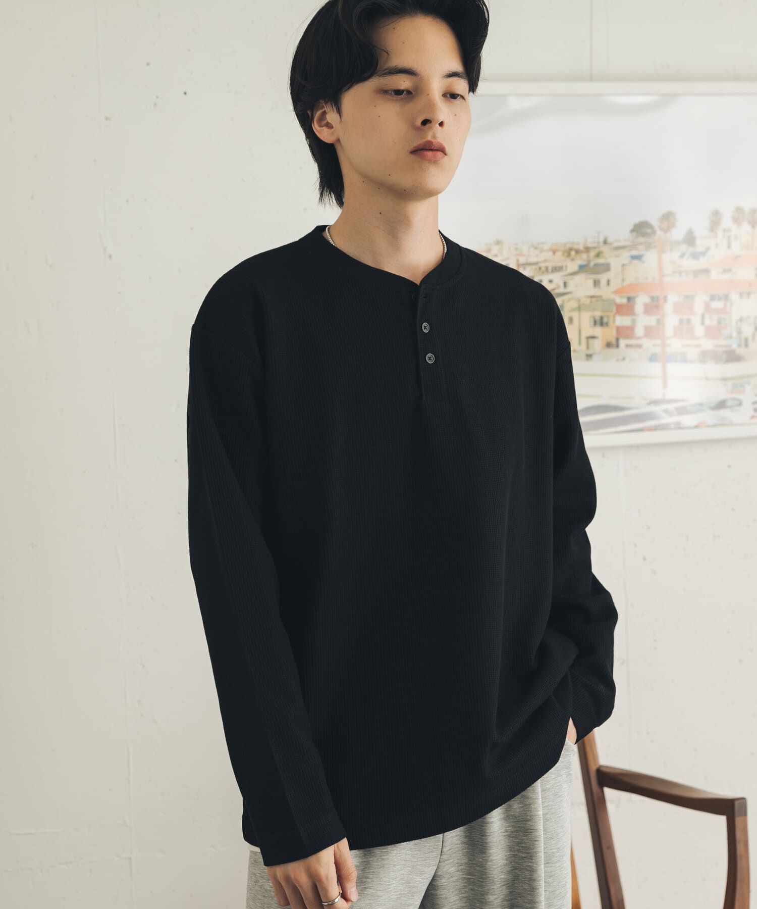 SENSE OF PLACE by URBAN RESEARCH「ワッフルヘンリーネックロングTシャツ」|Tシャツ・カットソー|