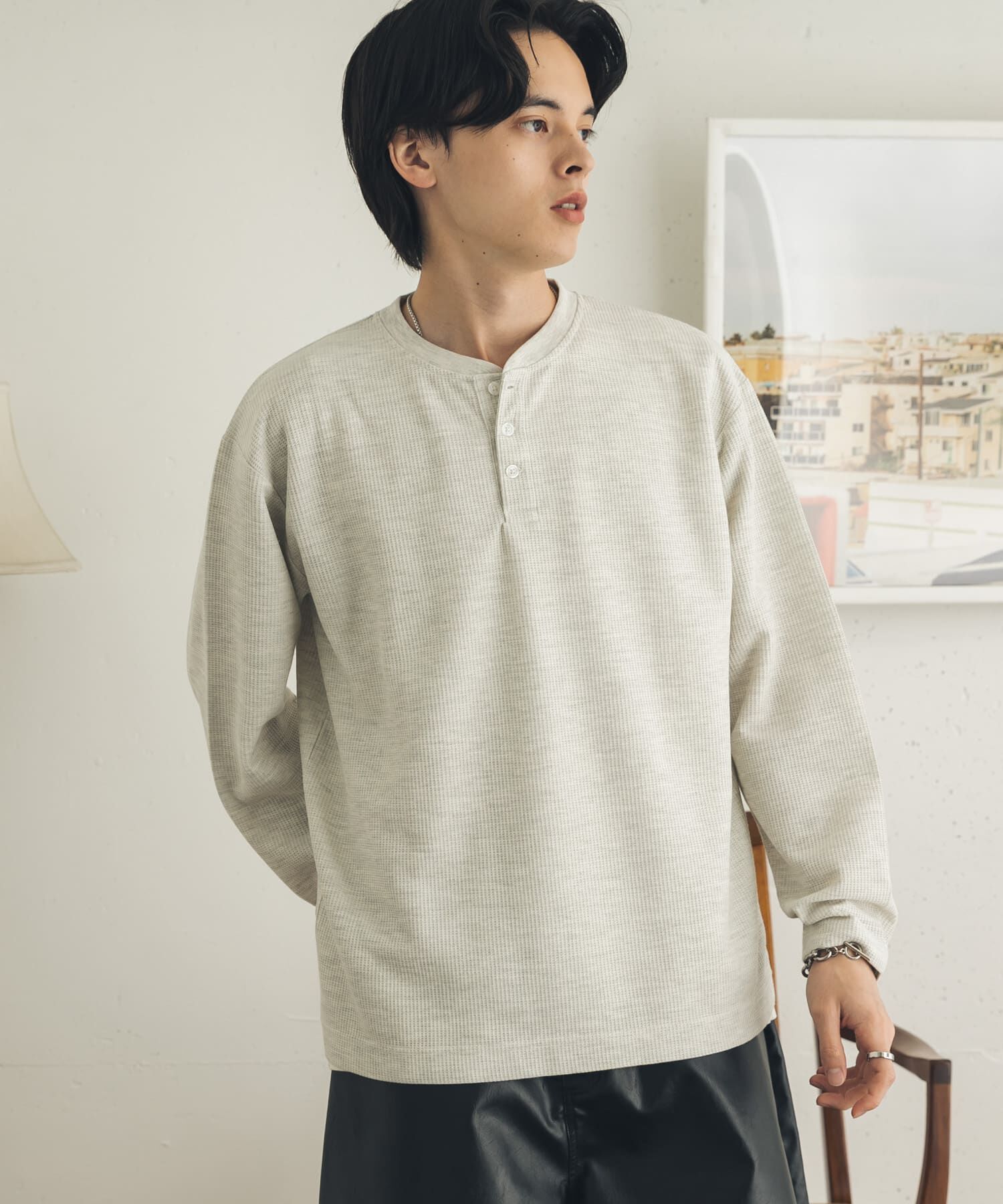 SENSE OF PLACE by URBAN RESEARCH「ワッフルヘンリーネックロングTシャツ」|Tシャツ・カットソー|