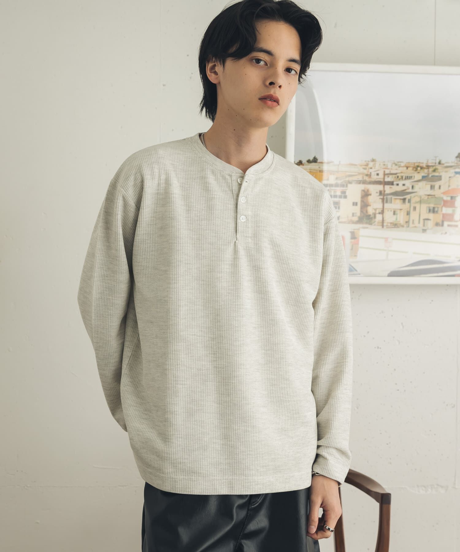 SENSE OF PLACE by URBAN RESEARCH「ワッフルヘンリーネックロングTシャツ」|Tシャツ・カットソー|