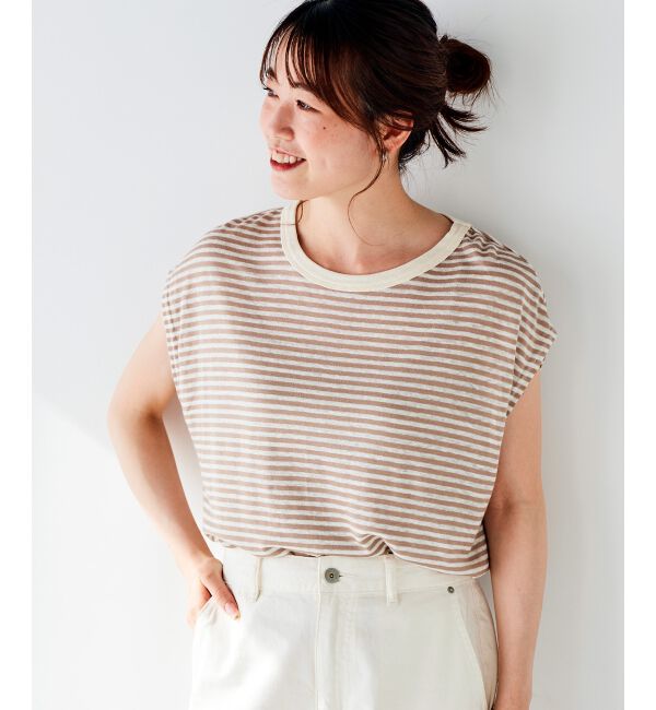 le.coeur blanc「《手洗い可能》麻混ボーダーTシャツ」|Tシャツ・カットソー|