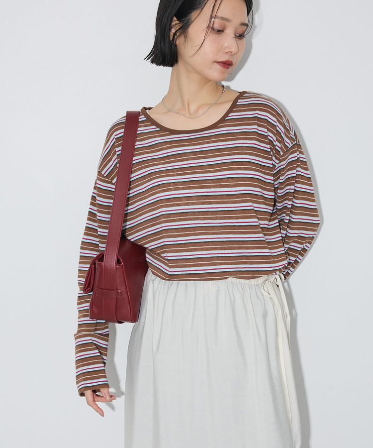 Green Parks「シアーカットマルチボーダープルオーバー」|Tシャツ・カットソー|Brown