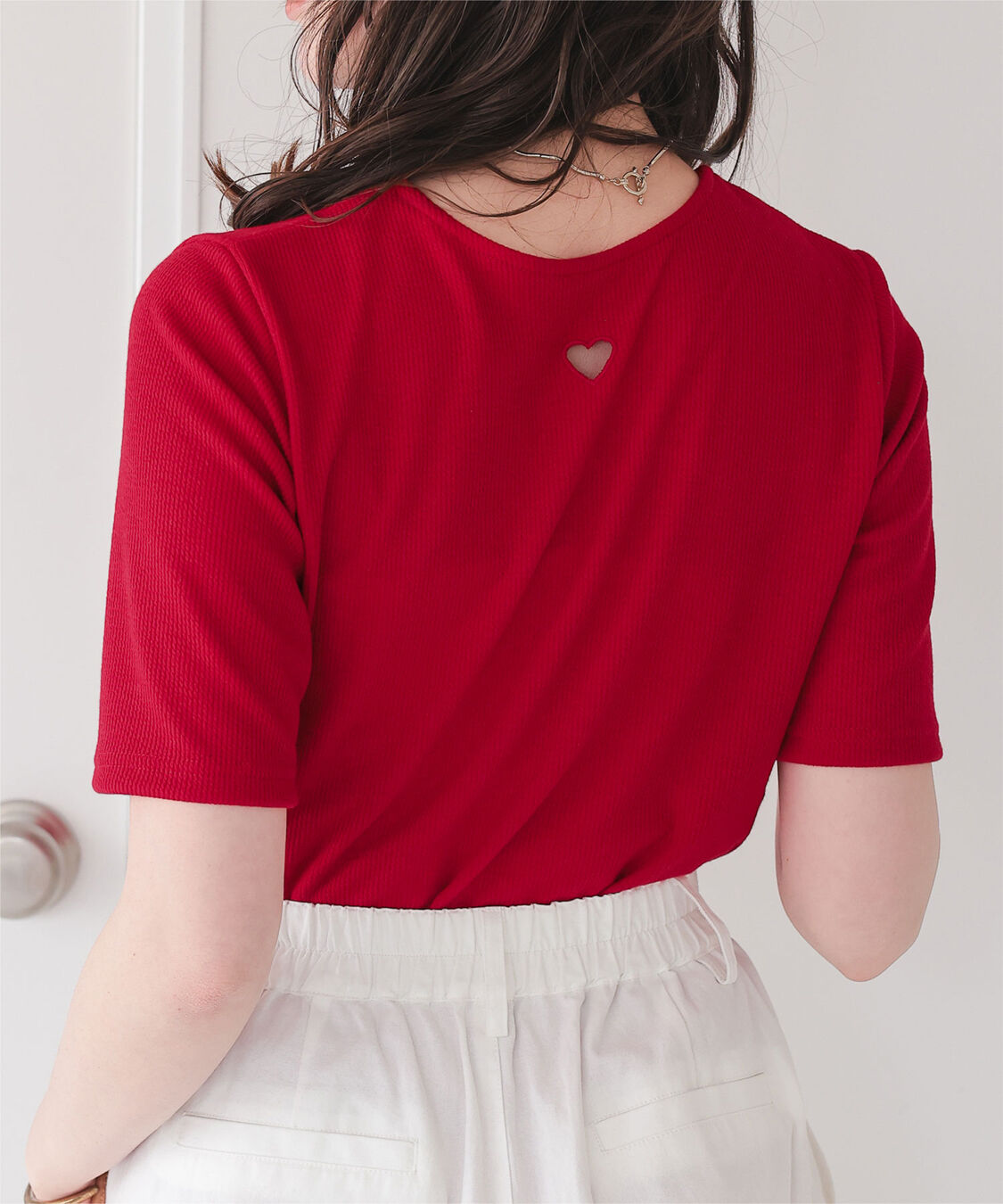 titivate「ハートカット刺繍前後2wayハーフスリーブTシャツ」|Tシャツ・カットソー|