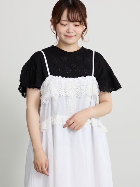 Samansa Mos2「カットワーク刺繍レースカットソー」|Tシャツ・カットソー|ブラック