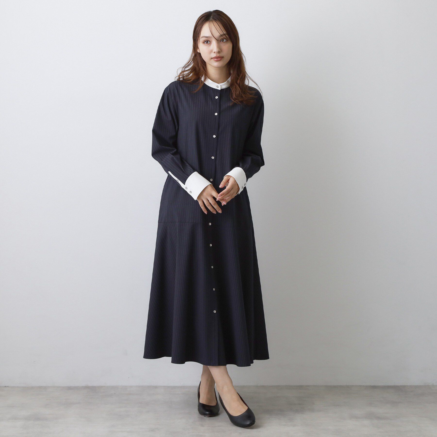DRESSTERIOR「ウォッシャブルストライプシャツワンピース」|ワンピース|