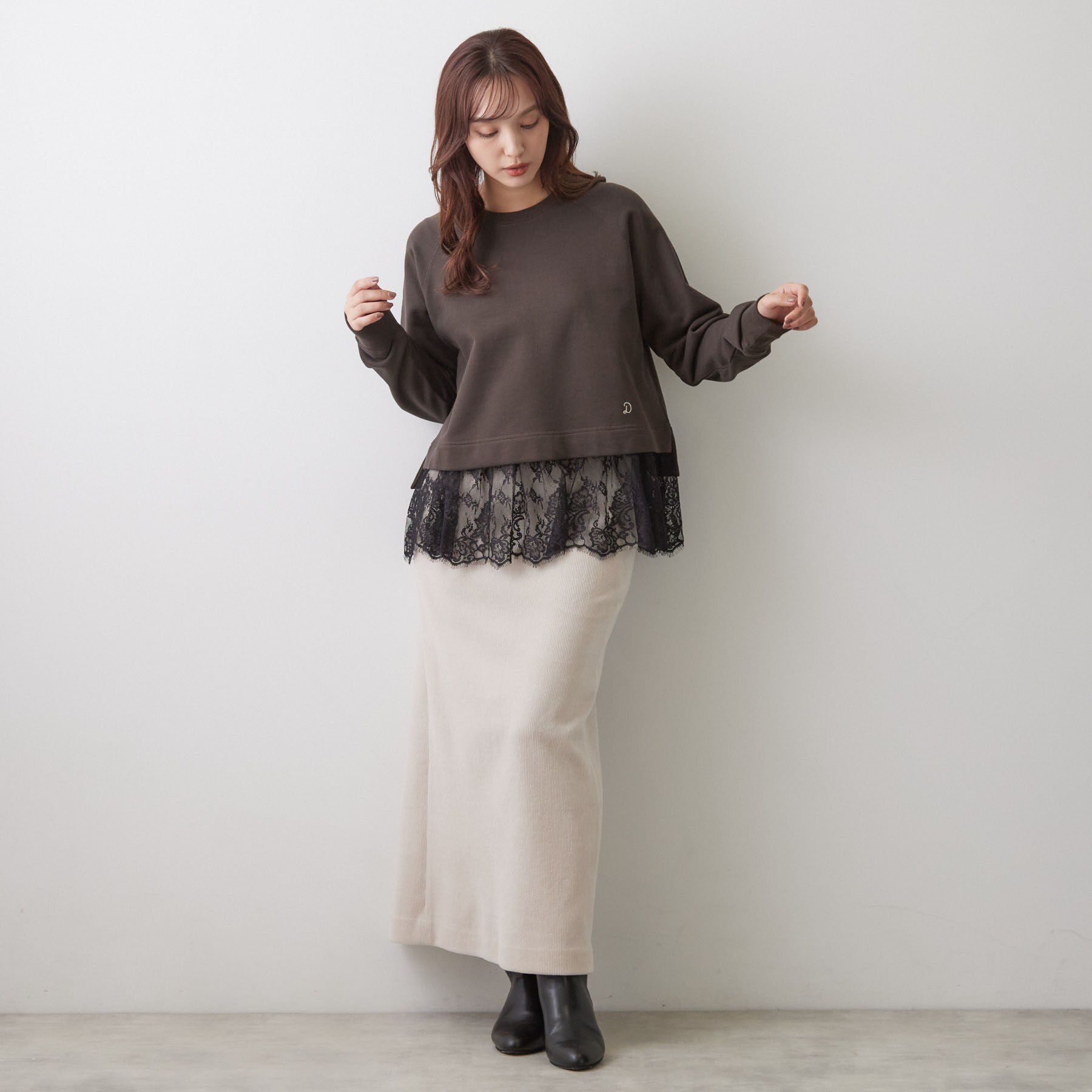 DRESSTERIOR「レースドッキング裏毛プルオーバー」|Tシャツ・カットソー|