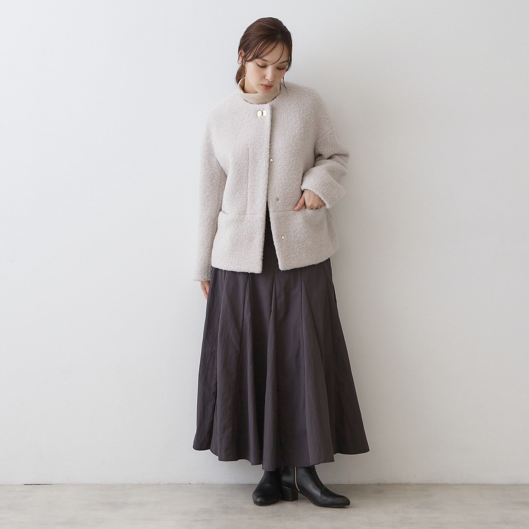 DRESSTERIOR「ターンロッククラスプジャケット」|ノーカラージャケット|