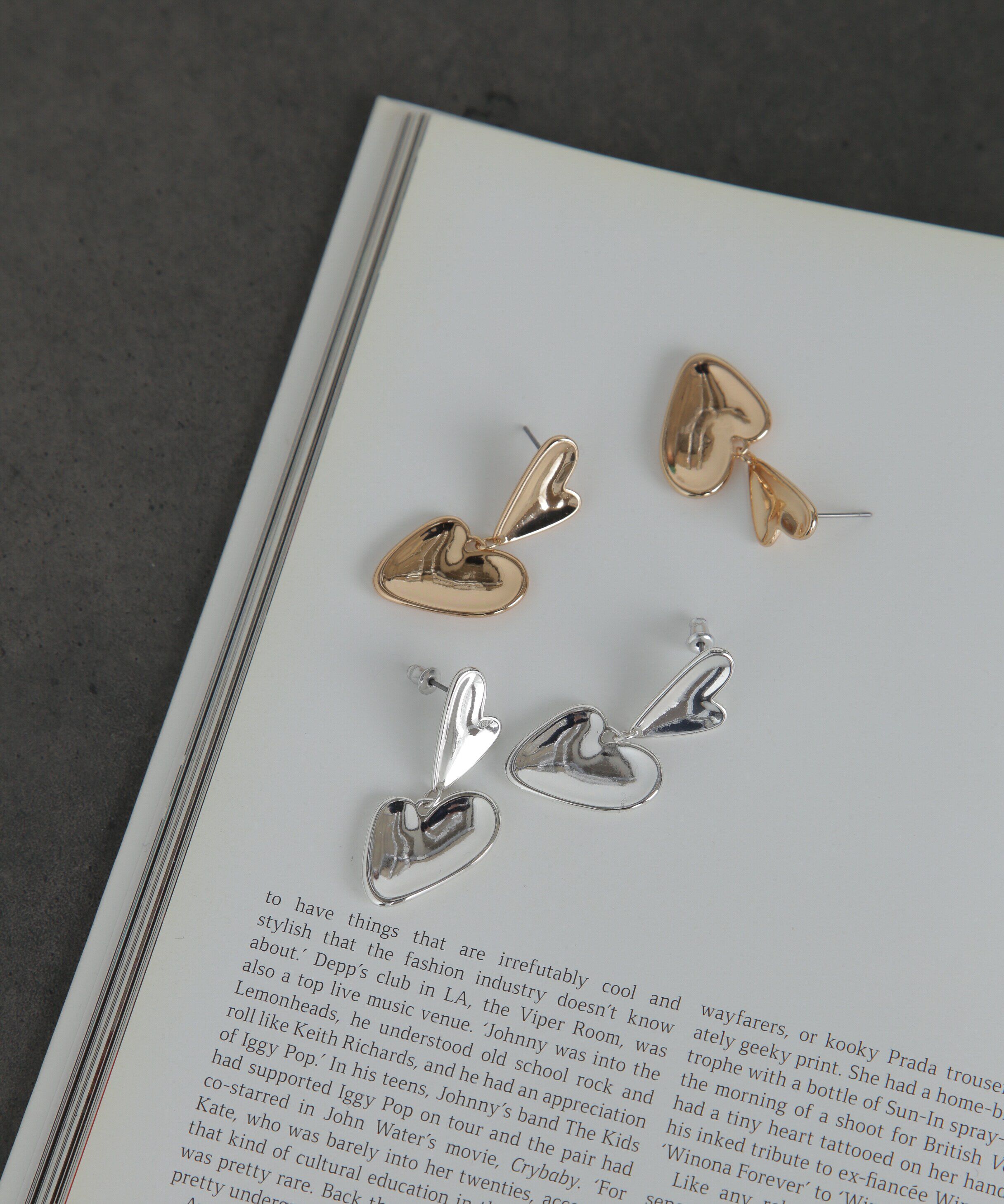  「ダブルハートピアス」|その他|ゴールド