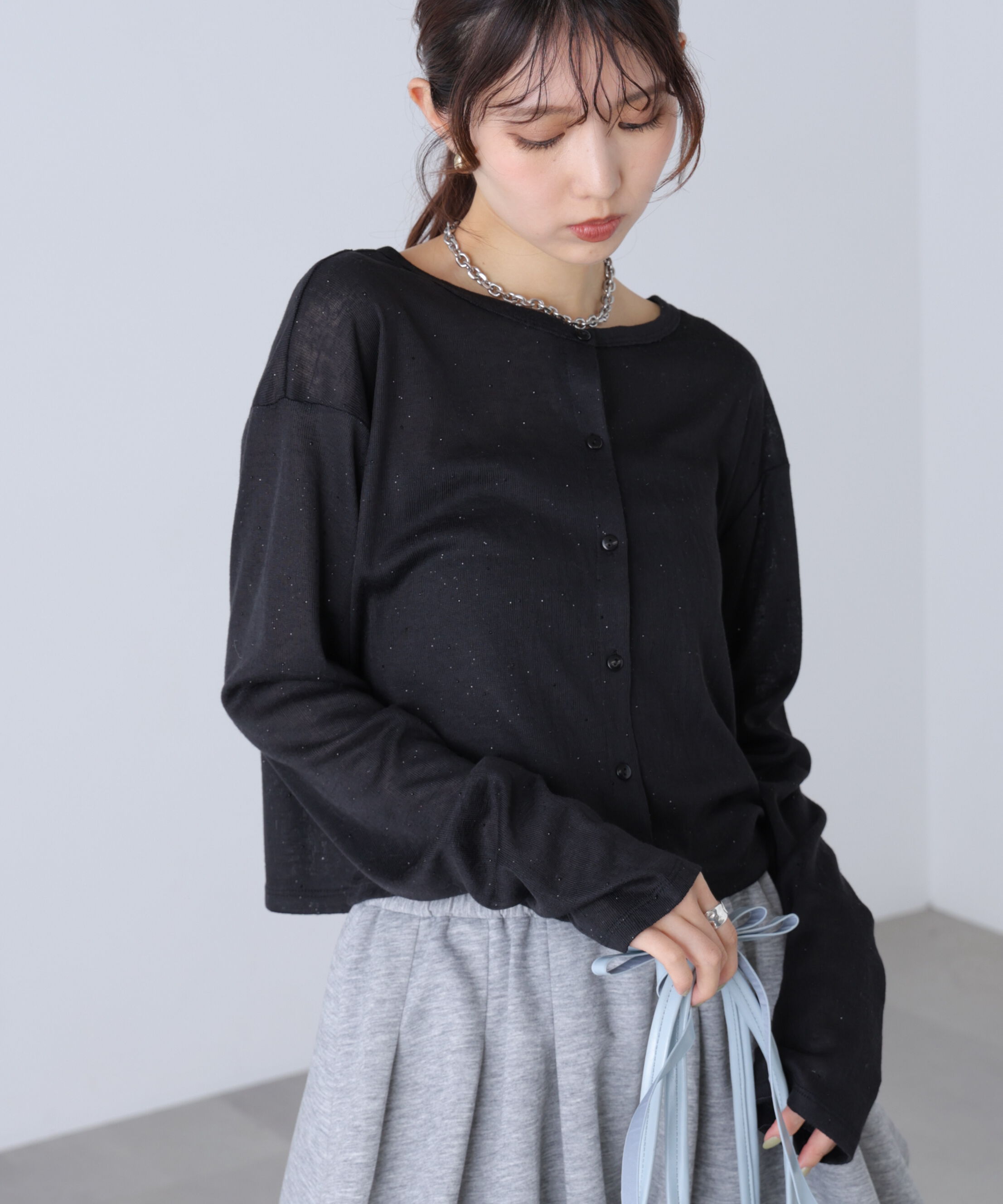  「前後2wayラインストーンカットソーカーディガン」|Tシャツ・カットソー|