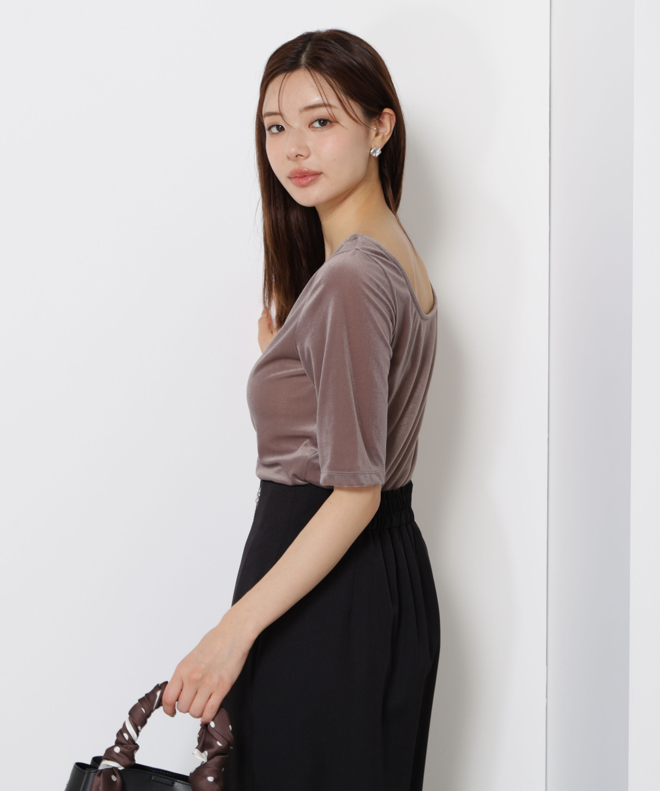 PROPORTION BODY DRESSING「＜ハンドウォッシャブル＞シアーベロア5分袖トップス」|Tシャツ・カットソー|