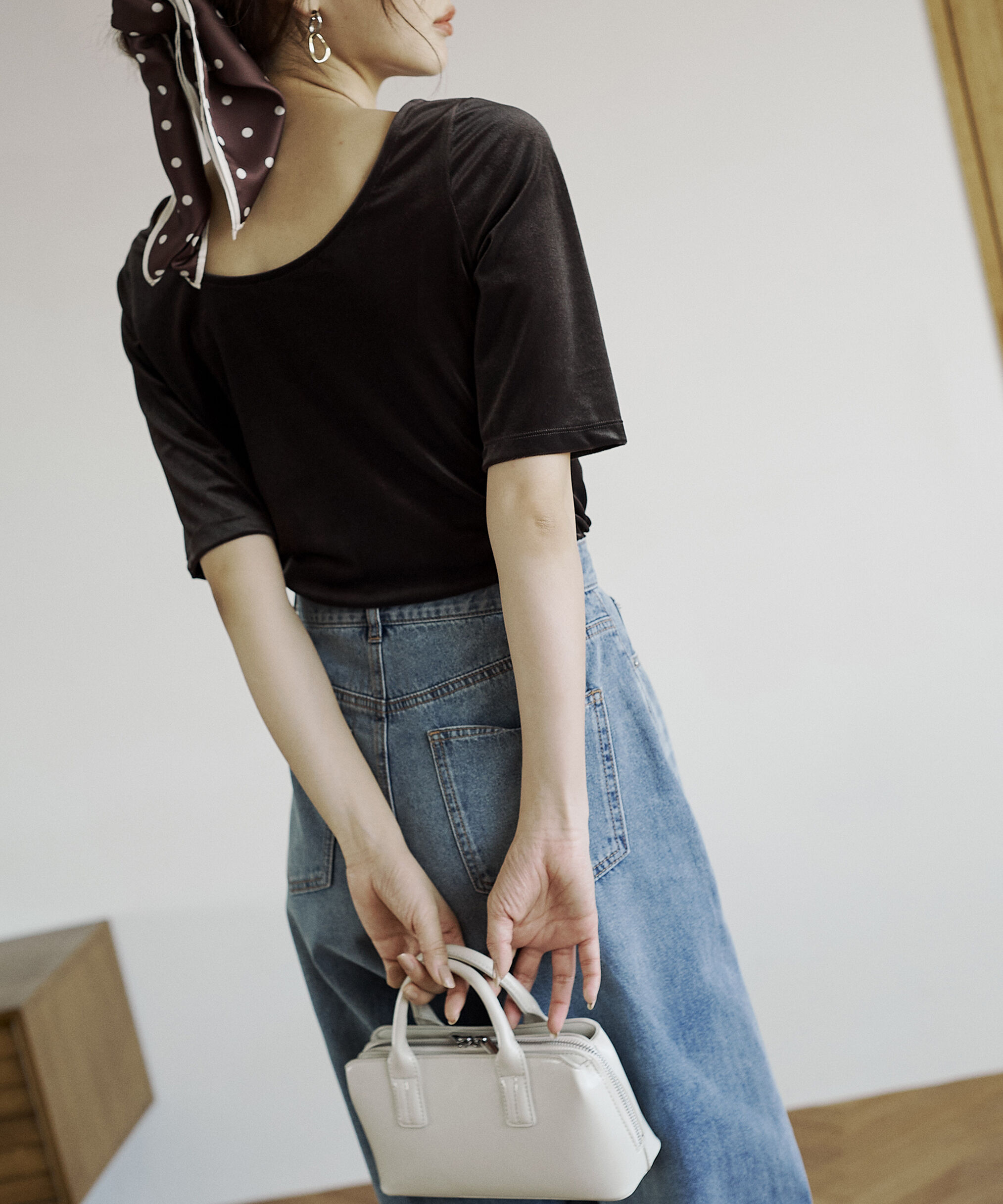 PROPORTION BODY DRESSING「＜ハンドウォッシャブル＞シアーベロア5分袖トップス」|Tシャツ・カットソー|