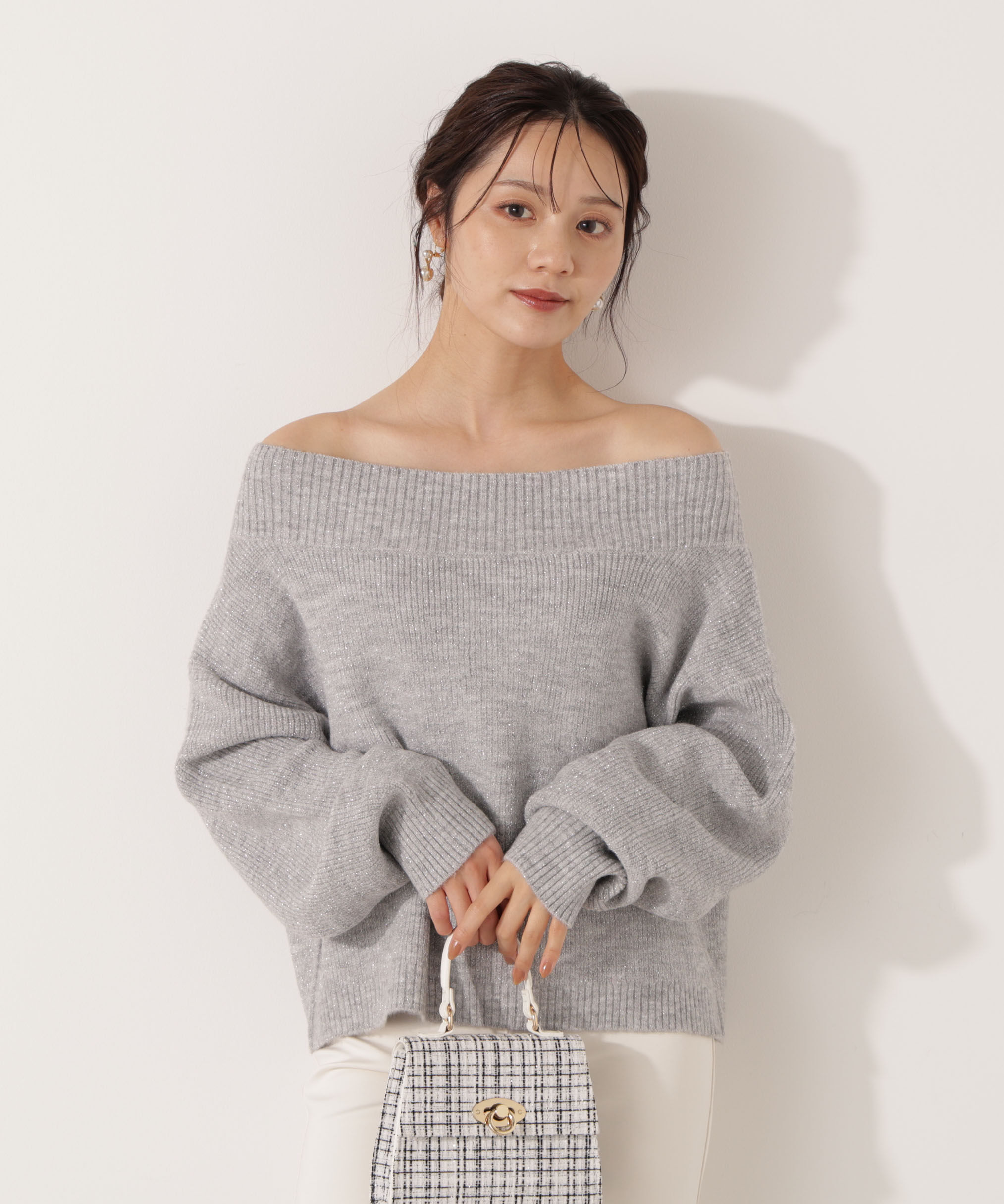 PROPORTION BODY DRESSING「ラメ入りオフショル畔ニット 25AW」|ニット・セーター|