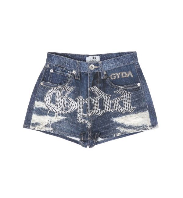 GYDA「ジャストウエストGYDA bijou sublimation printingデニムショートパンツ」|デニム|