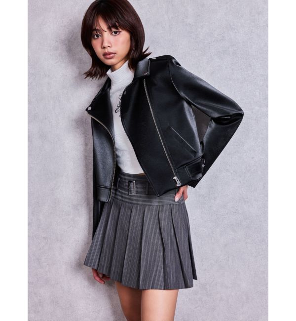 GYDA「ベルト付きラメストライプスカートライクショートパンツ」|スカート|