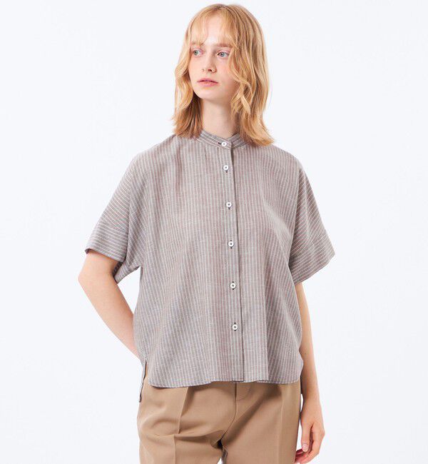 MACKINTOSH PHILOSOPHY「リネンミックスバンドカラーシャツ」|シャツ・ブラウス|ブラウン