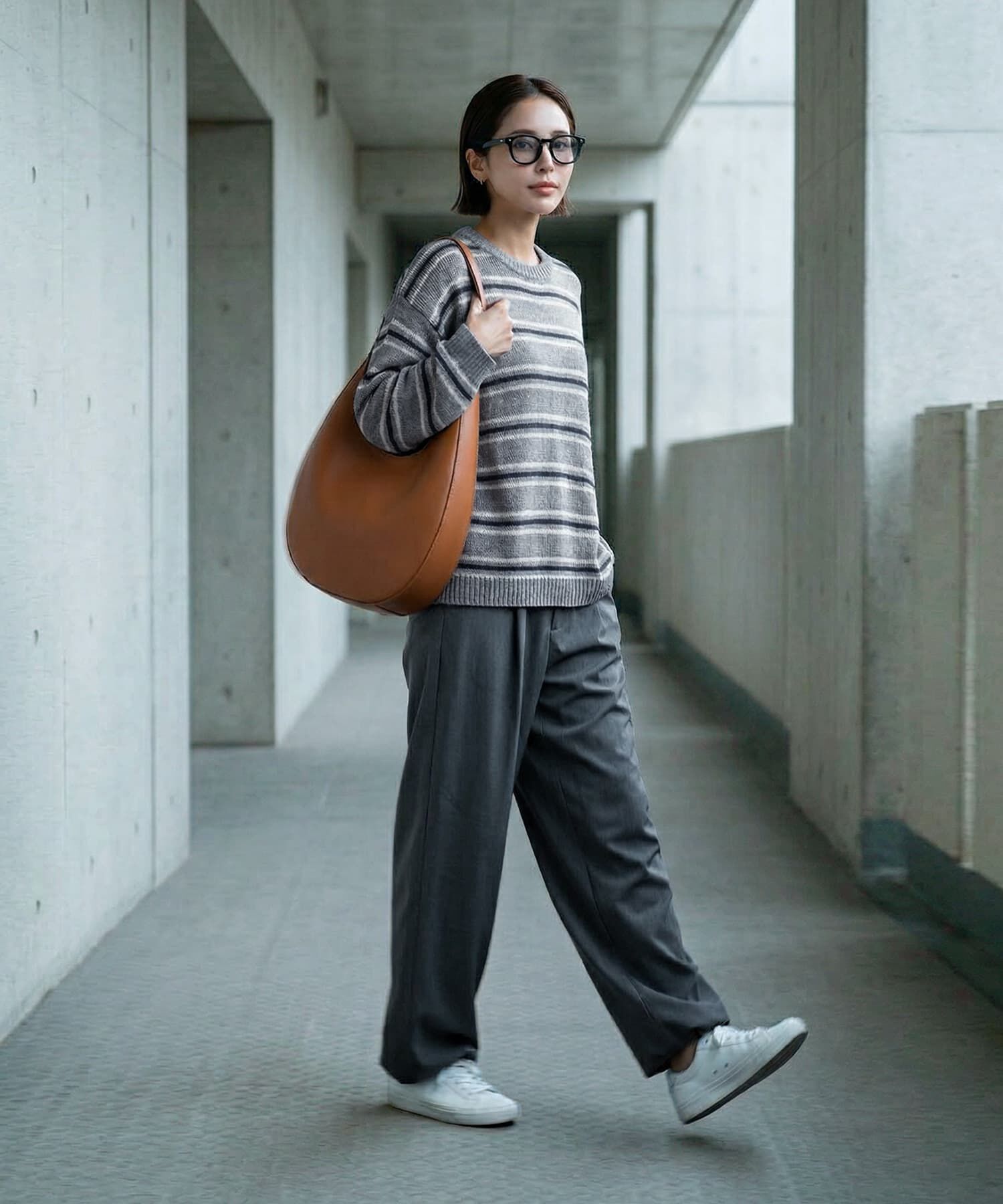 STYLE DELI「【BLK001】綿タッチボーダークルーネックプルオーバー」|Tシャツ・カットソー|