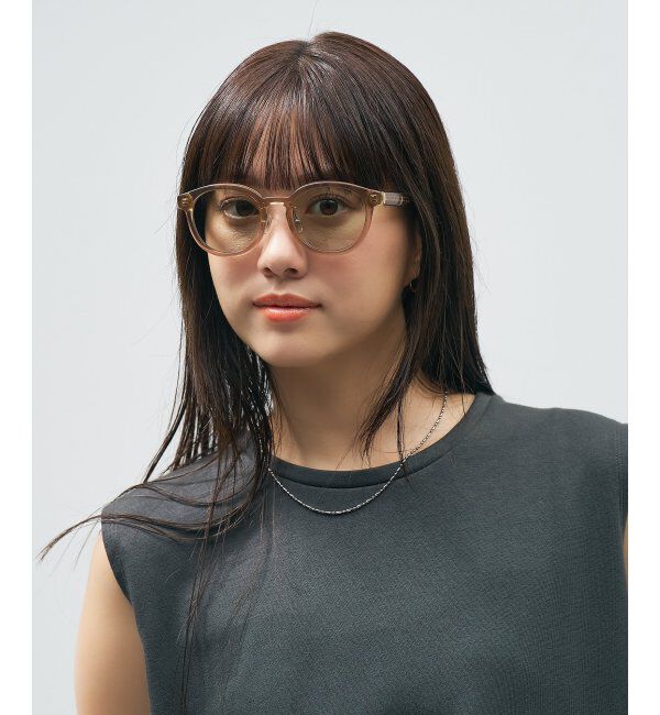  「Zoff｜UNITED ARROWS ボストン型｜サングラス ユナイテッドアローズ｜カラーレンズ｜黒縁 ｜UVカット」|サングラス|ベージュ1