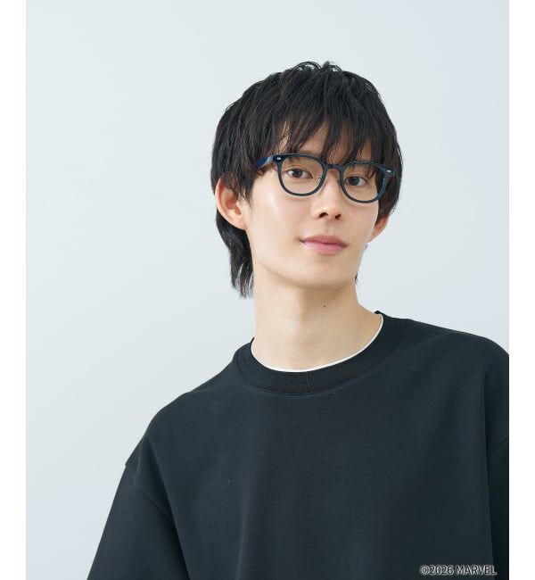 「Zoff MARVEL COLLECTION ボストン型 メガネ | 軽量 太縁 黒縁 伊達メガネ ユニセックス レンズ交換券付」|メガネ|ネイビー2