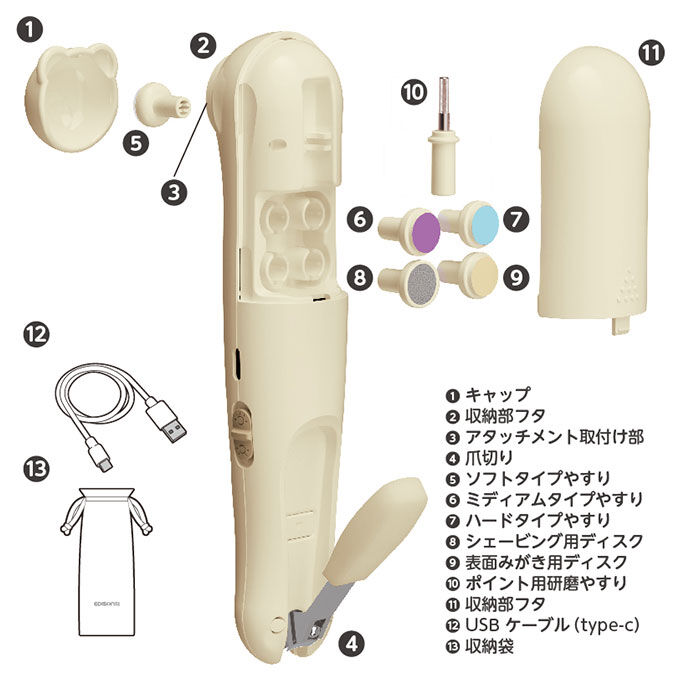 BACKYARD FAMILY「edisonmama エジソンママ 爪切り 爪やすり セット 通販 電動爪やすり 電動爪ヤスリ」|その他ベビー用品|