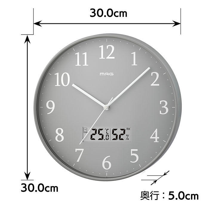 BACKYARD FAMILY「電波時計 壁掛け 30cm 通販 MAG W-816 時計 温度 湿度 掛け時計 掛時計」|クロック・置時計|