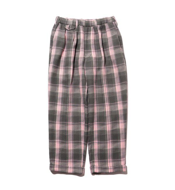 BEAMS PLUS「2 Pleats Relax Trousers Waffle Plaid」|チノ|PINK