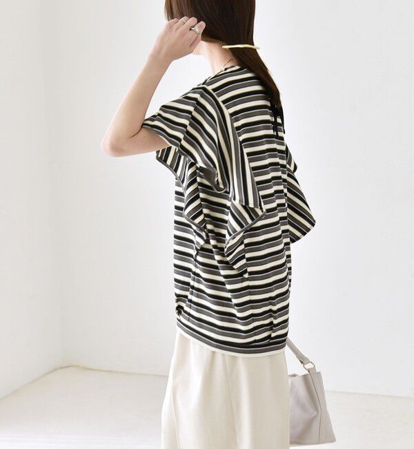 quaranciel「quaranciel:〈洗濯機可能〉マルチボーダー ラッフル コクーン プルオーバー」|Tシャツ・カットソー|