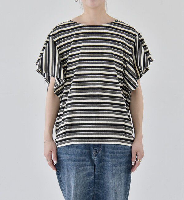 quaranciel「quaranciel:〈洗濯機可能〉マルチボーダー ラッフル コクーン プルオーバー」|Tシャツ・カットソー|