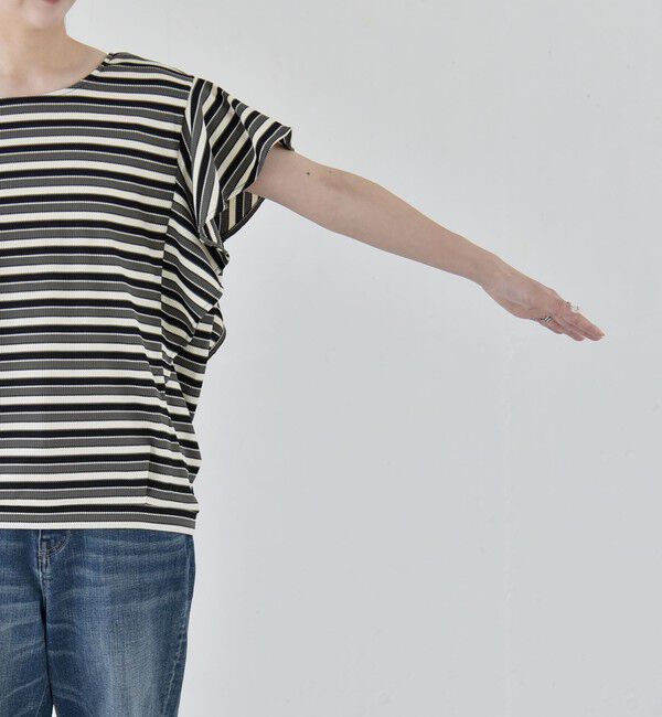 quaranciel「quaranciel:〈洗濯機可能〉マルチボーダー ラッフル コクーン プルオーバー」|Tシャツ・カットソー|