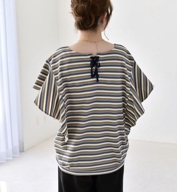 quaranciel「quaranciel:〈洗濯機可能〉マルチボーダー ラッフル コクーン プルオーバー」|Tシャツ・カットソー|