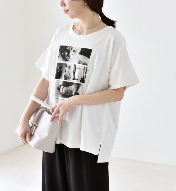 quaranciel「〈接触冷感/汗染み防止加工/洗濯機可能〉CAT プリント TEE」|Tシャツ・カットソー|