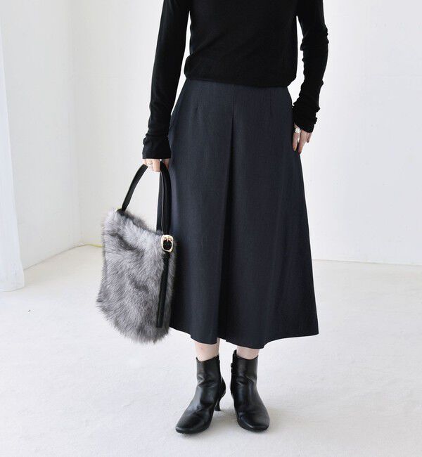 quaranciel「〈洗濯機可能〉ボックスプリーツ ワイド キュロット パンツ」|キュロット|ネイビー