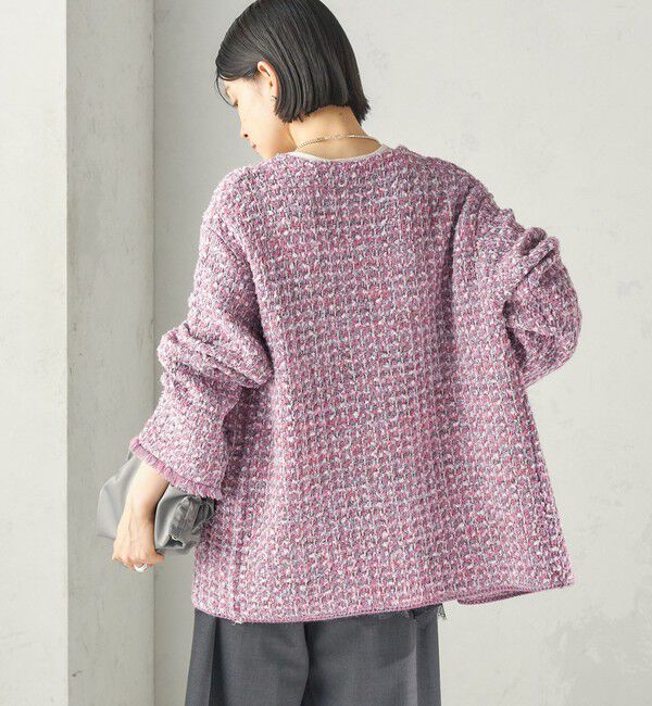 SHIPS for women「〈手洗い可能〉ミディ丈 ミックス ニット ジャケット」|ノーカラージャケット|