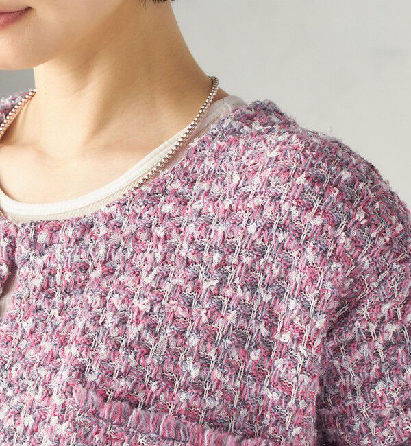 SHIPS for women「〈手洗い可能〉ミディ丈 ミックス ニット ジャケット」|ノーカラージャケット|