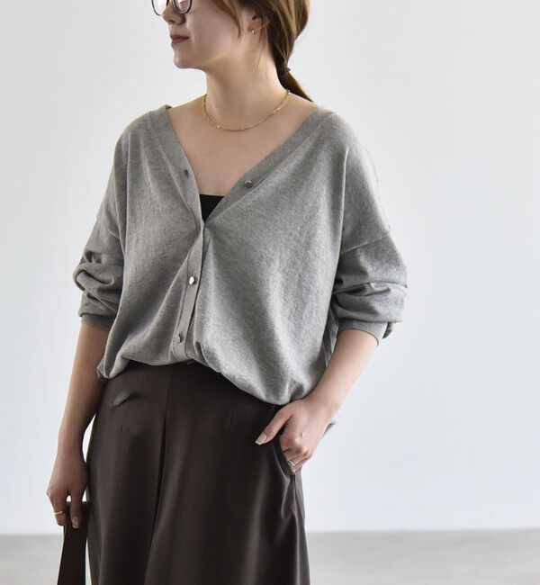 quaranciel「〈手洗い可能〉カシミヤ ミックス Vネック ドロスト カーディガン」|カーディガン|