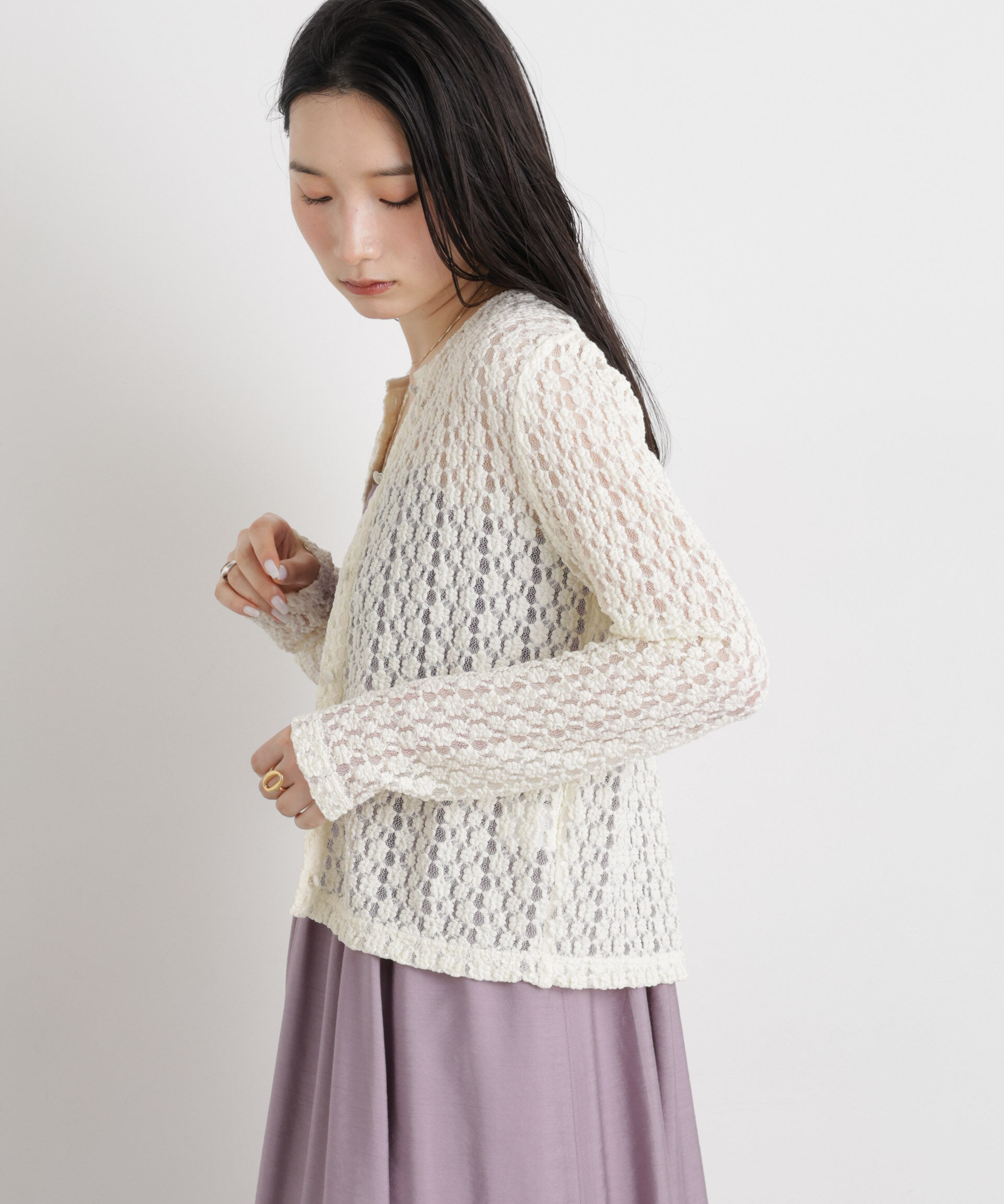 NANO universe「シュリンクレースカットカーディガン」|Tシャツ・カットソー|