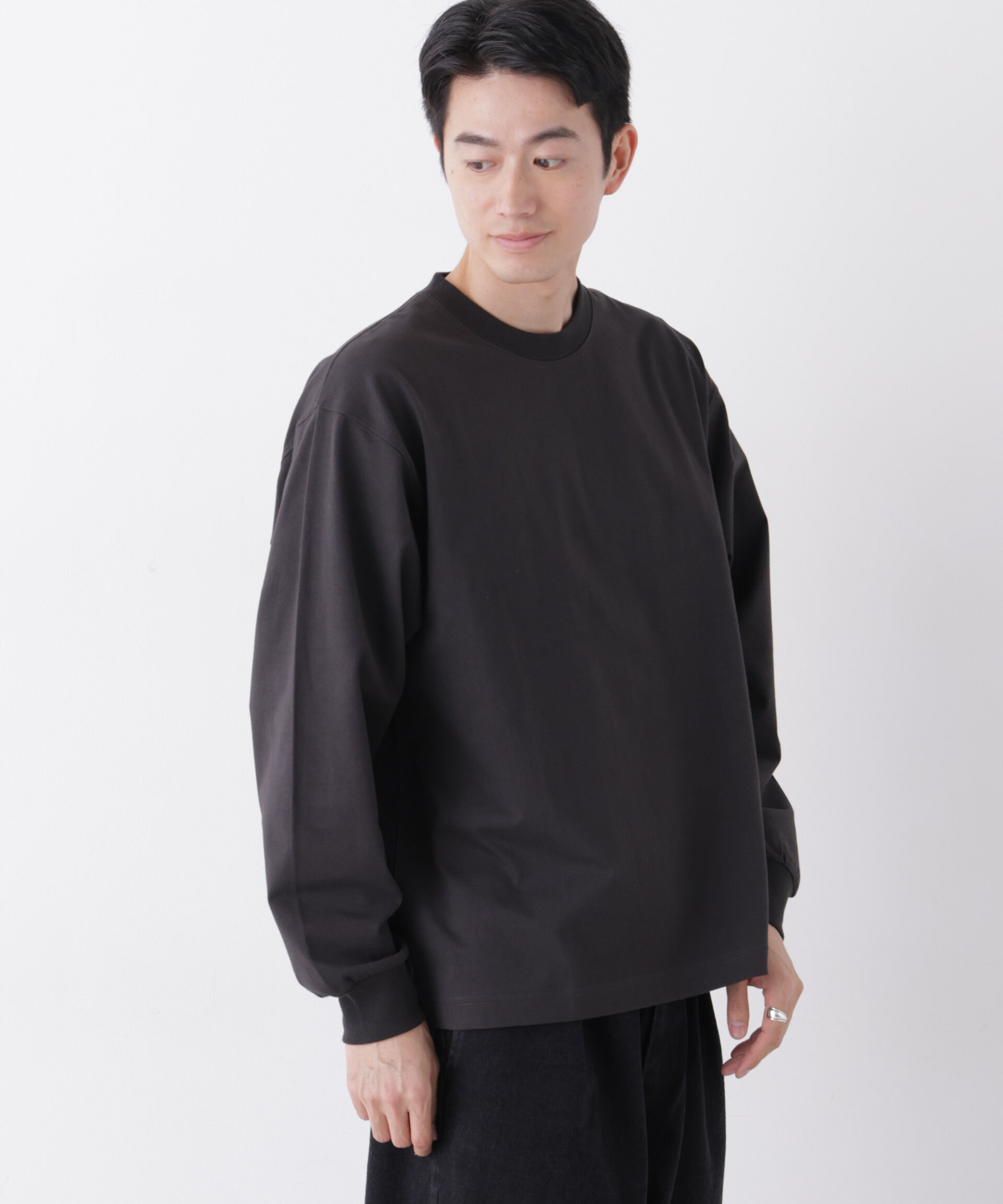NANO universe「8ozビッグシルエットTシャツ 長袖」|Tシャツ・カットソー|ブラック