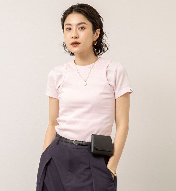 MAQWEL「【MAQWEL/マクウェル】ウォッシャブルCOTTON RIB 半袖Tシャツ」|Tシャツ・カットソー|