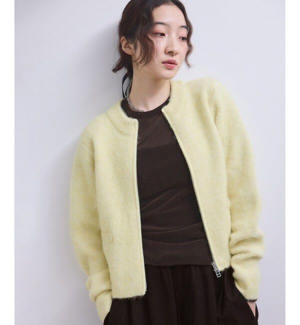 ADAM ET ROPE'「【WEB限定】フラッフィージップショートカーディガン」|カーディガン|イエロー(80)