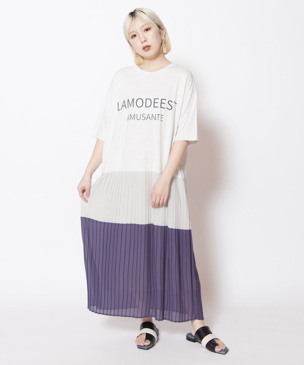  「ロゴプリントプリーツ切替ワンピース」|ワンピース|