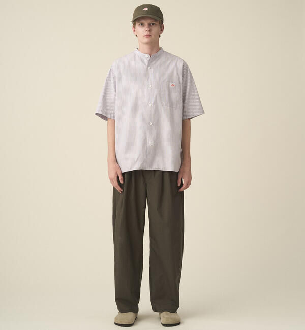 DANTON「DANTON | コットンリネン バンドカラー半袖シャツ STRIPE MEN」|シャツ・ブラウス|