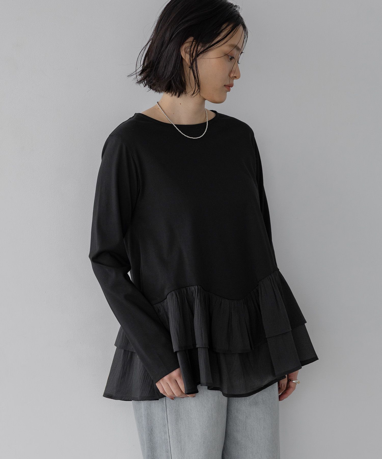 A part by 「 ティアードヘムプルオーバー_長袖」|Tシャツ・カットソー|ブラック