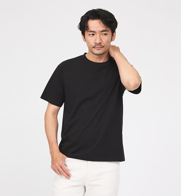 ABAHOUSE「【SMART CLOSET】シルケット天竺 クルーネック 半袖Tシャツ / 接触」|Tシャツ・カットソー|ブラック