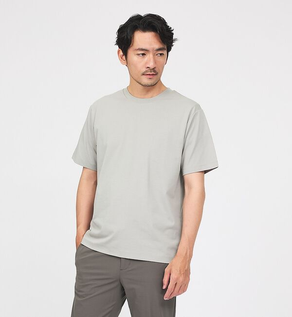 ABAHOUSE「【SMART CLOSET】シルケット天竺 クルーネック 半袖Tシャツ / 接触」|Tシャツ・カットソー|グレージュ
